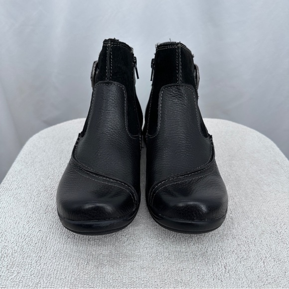 Earth Origins Dayton Leather Ankle Boots 8M Black Buckle Zip Closure NEW - Picture 2 of 11